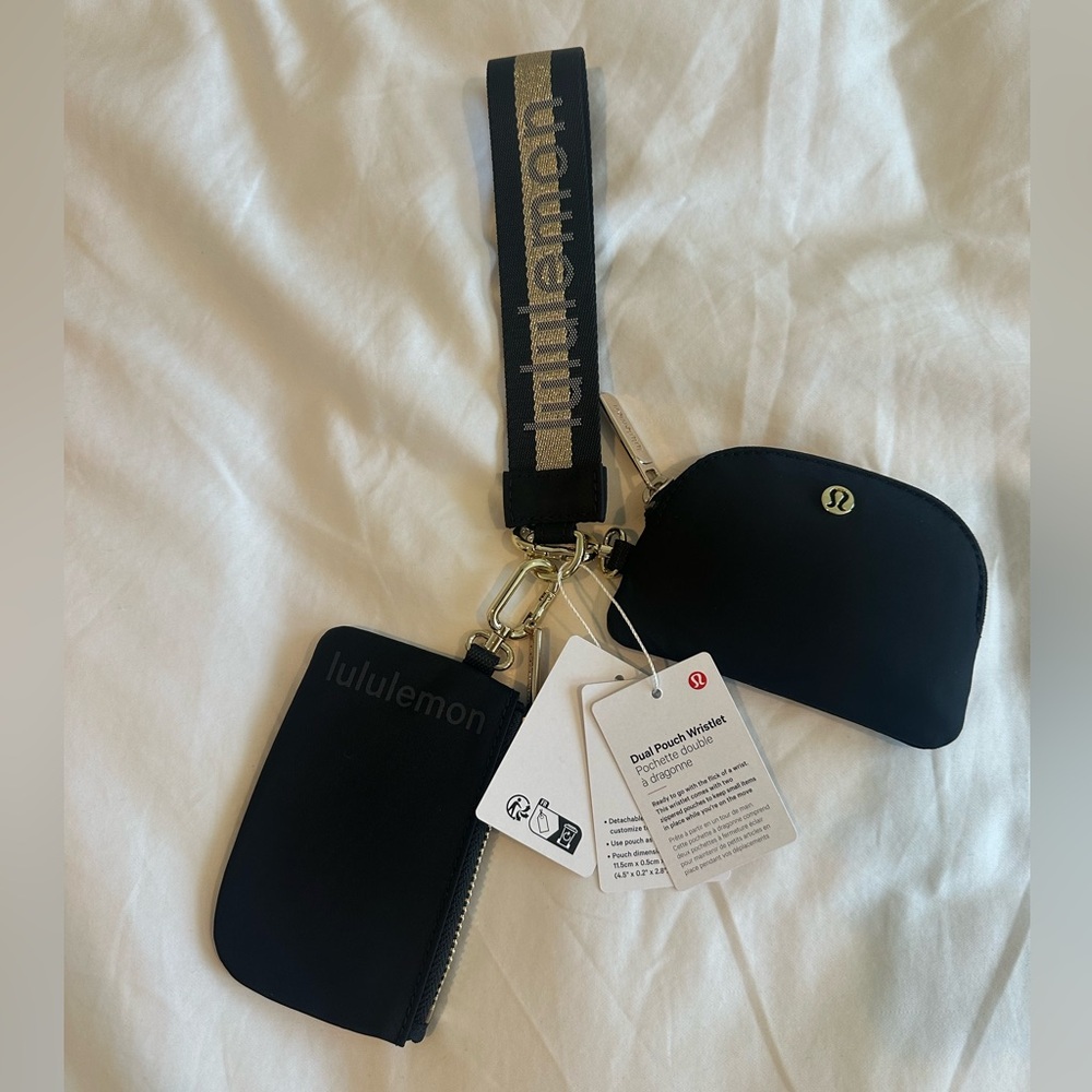 Lululemon Dual Pouch Black and gold Wristlet